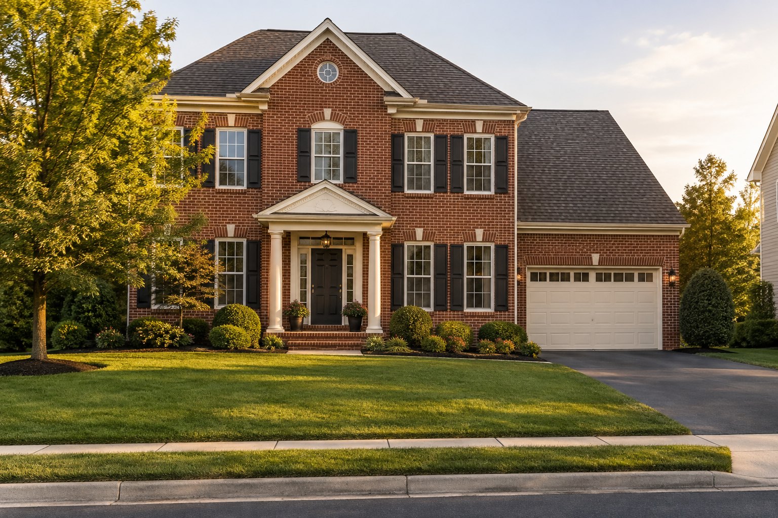 A brick home on a quiet Maryland street, illustrative